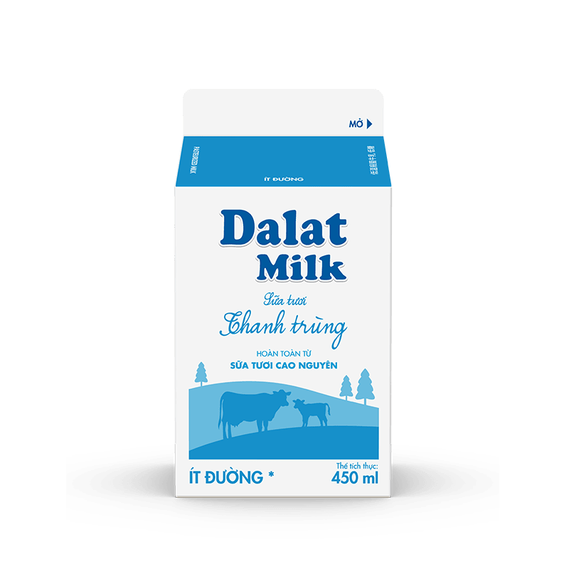 Sữa tươi thanh trùng Dalatmilk Ít Đường 450ml - chai HDPE barista friendly giao lạnh Đà Nẵng